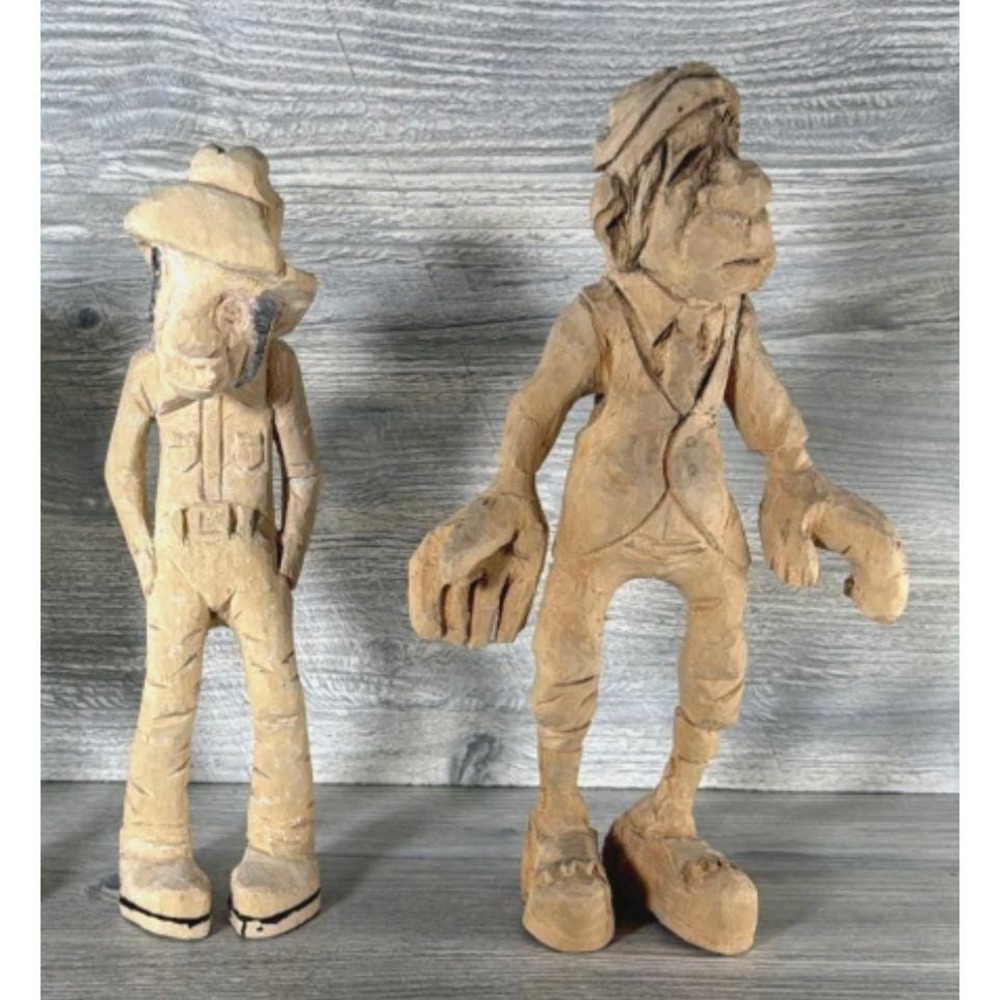 3 Vintage Folk Art Wood Hand Carved Figures Unpainted Project Pieces Wooden - Picture 9 of 11